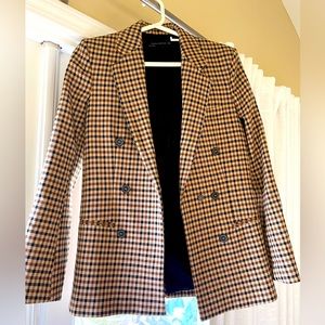 Checked Double-Breasted Blazer Jacket - Brown/Black
